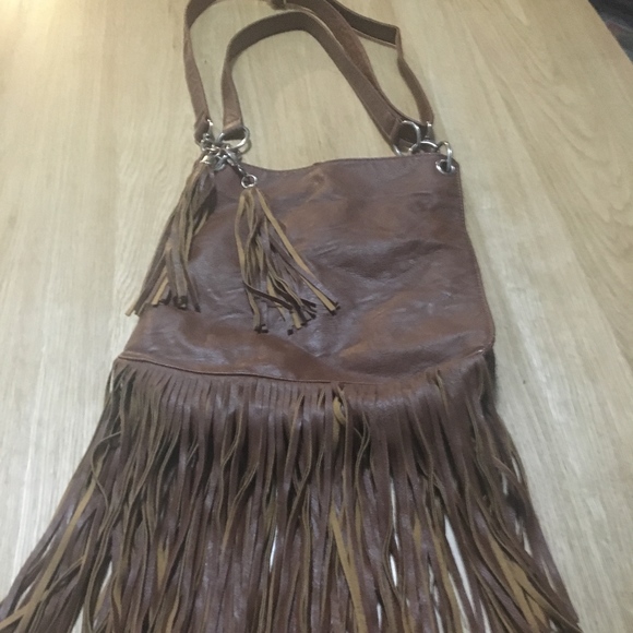 Poppie Jones Cognac Boho Fringe Studded Purse - Picture 1 of 8